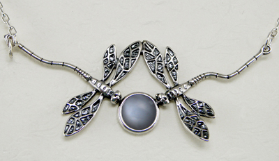 Sterling Silver Double Dragonfly Necklace With Grey Moonstone